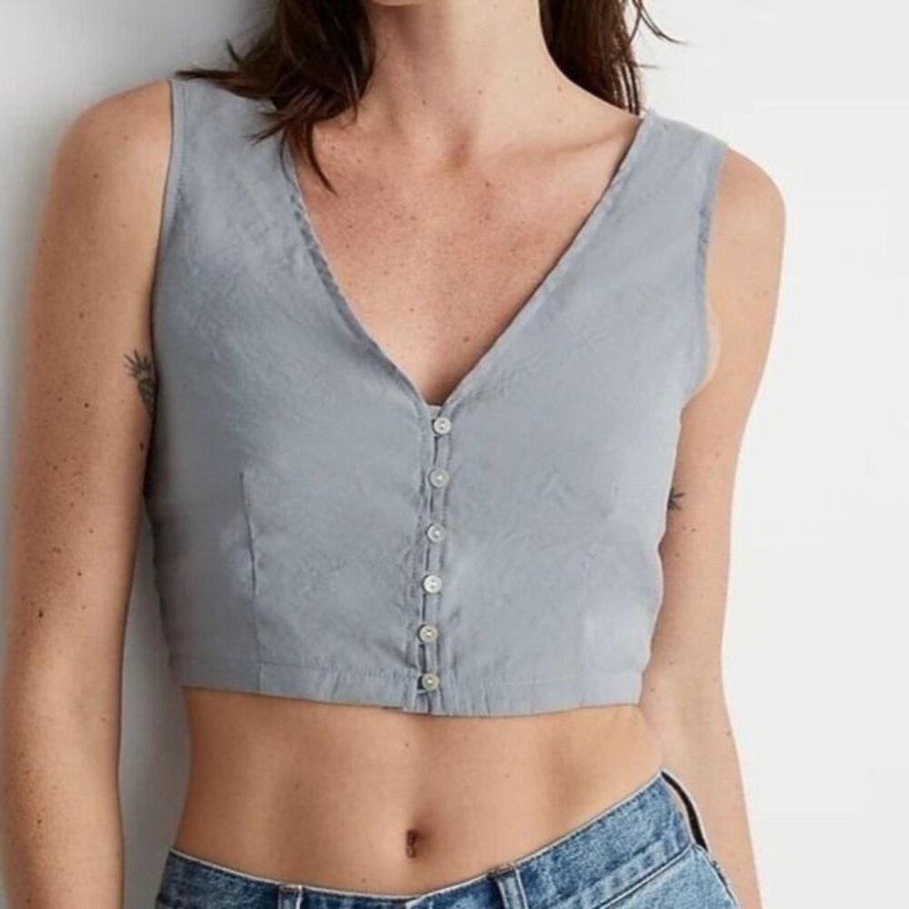 Madewell Light Gray Button-Front Tank Top